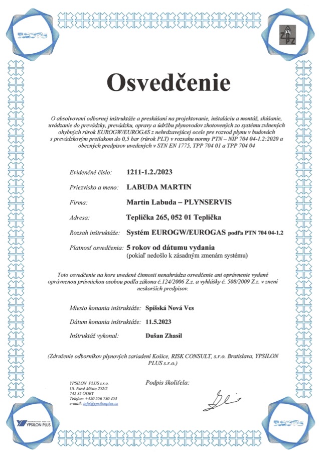 Náhľad certifikátu Osvedčenie odbornej spôsobilosti